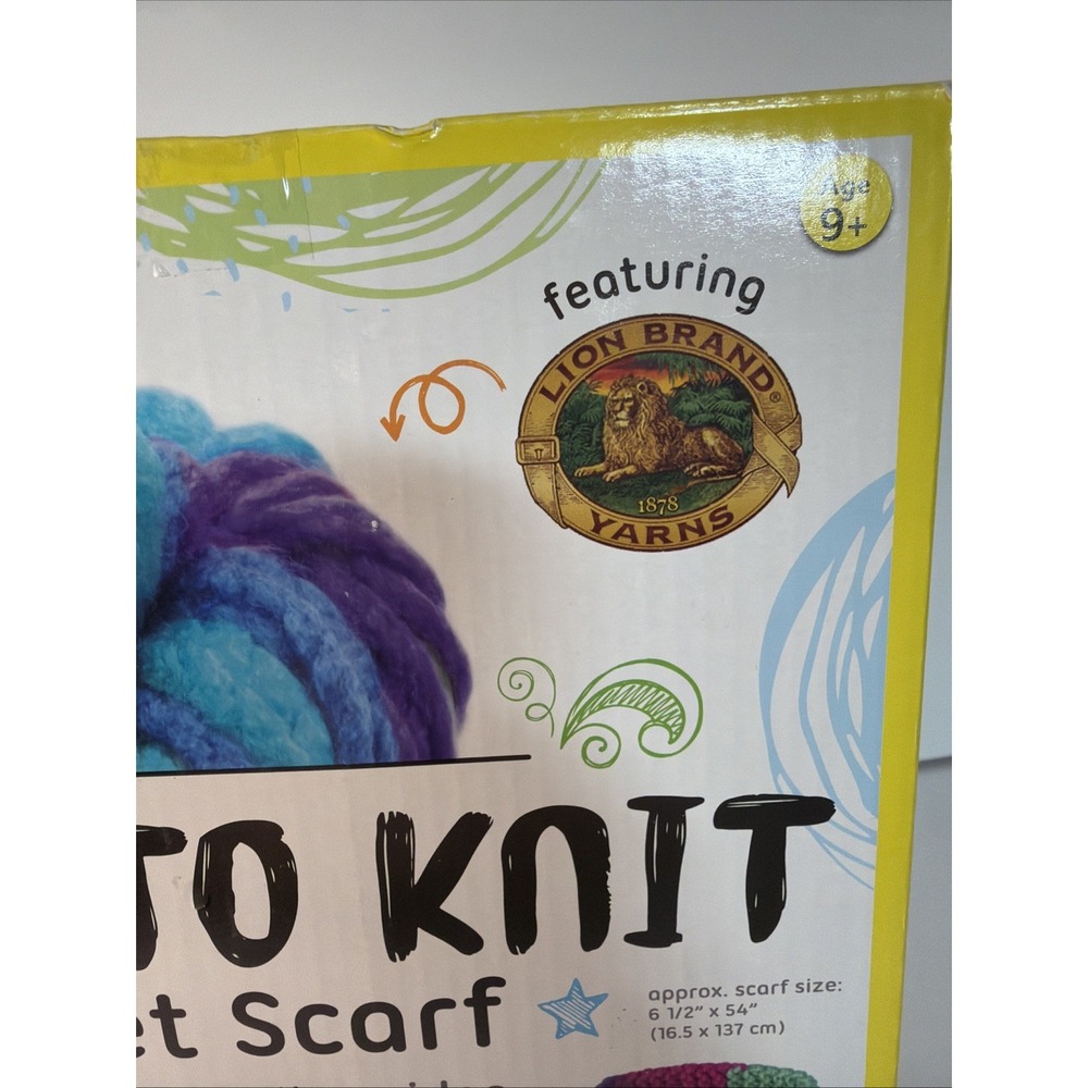 Learn to Knit Pocket Scarf Kit Lion Brand Yarn Colorful Yarn/Needles Open/Unused - Picture 3 of 9